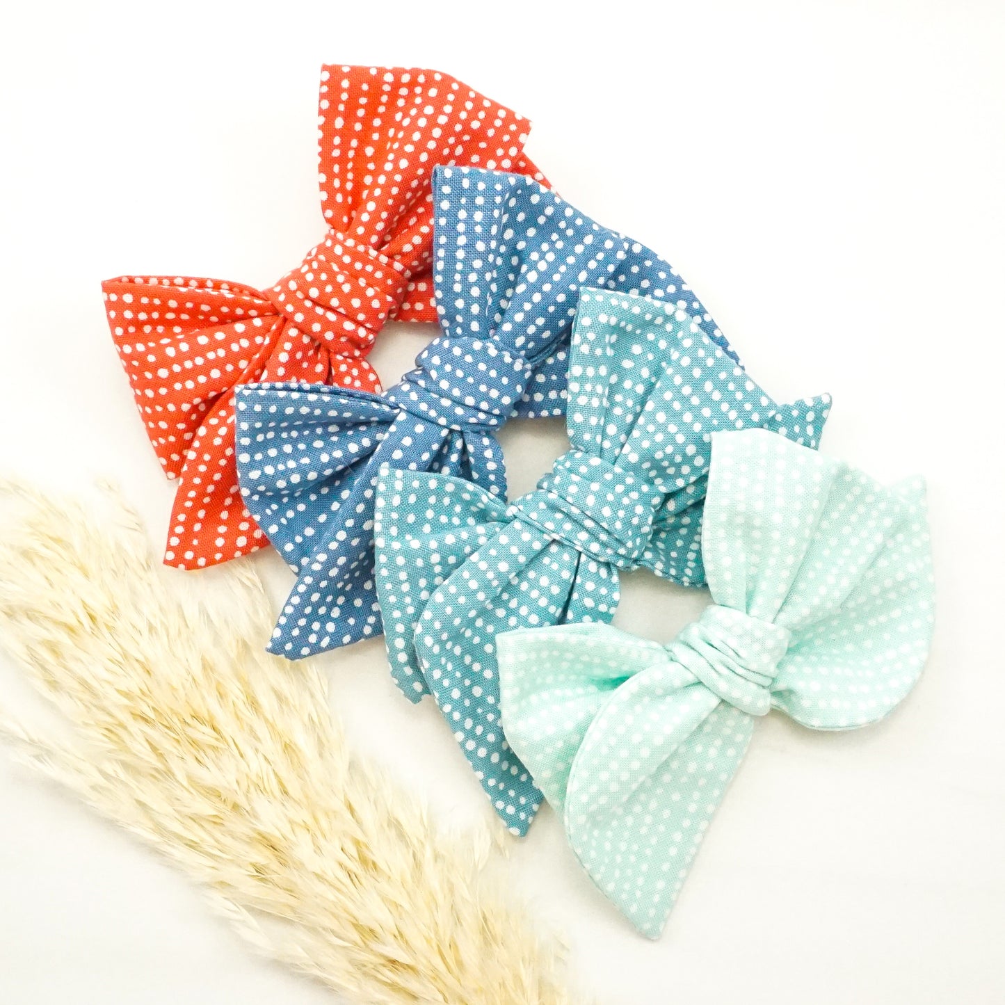 Handtied Fabric Bow - Ready to Ship (clip attached, see description) - Mint Green Snowfall
