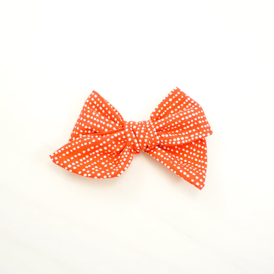 Handtied Fabric Bow - Ready to Ship (clip attached, see description) - Red Snowfall