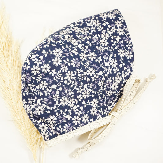 Bonnet - Navy Floral - Size 6-12 months (Ready to Ship)