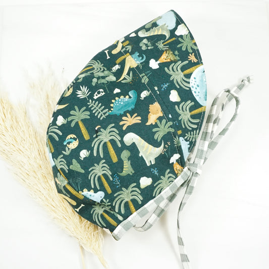 Bonnet - Dark Dinosaur - Size 6-12 months (Ready to Ship)