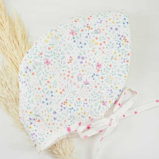 Bonnet - White Meadow - Size 3-6 months (Ready to Ship)