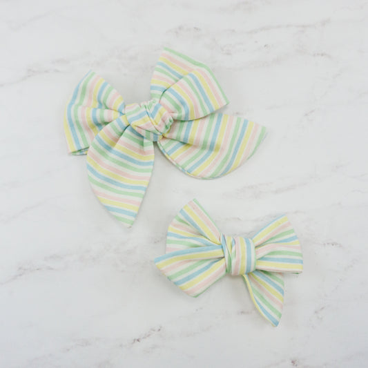 Handtied Fabric Bow - Thick Pastel Stripe