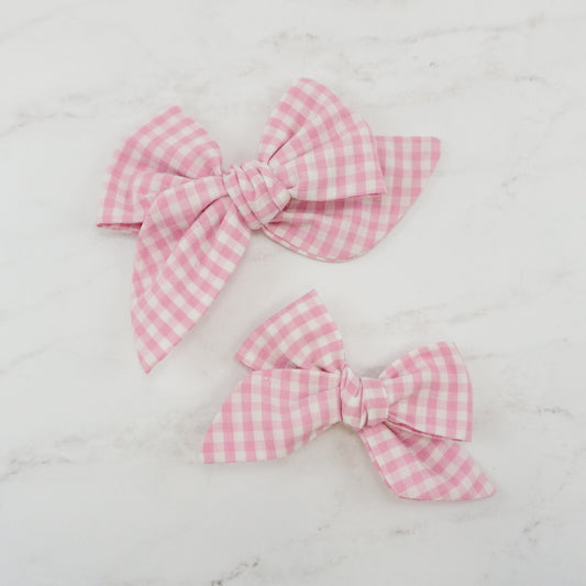 Handtied Fabric Bow - Pink Gingham