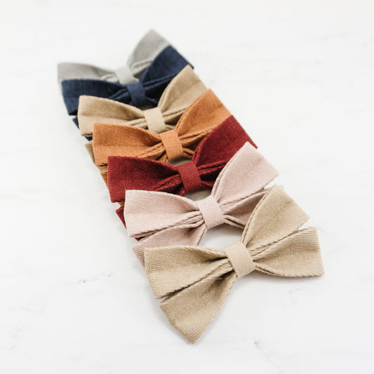 Daisy Bow - Light Grey, Navy, Khaki, Rust, Cranberry, Blush, Beige