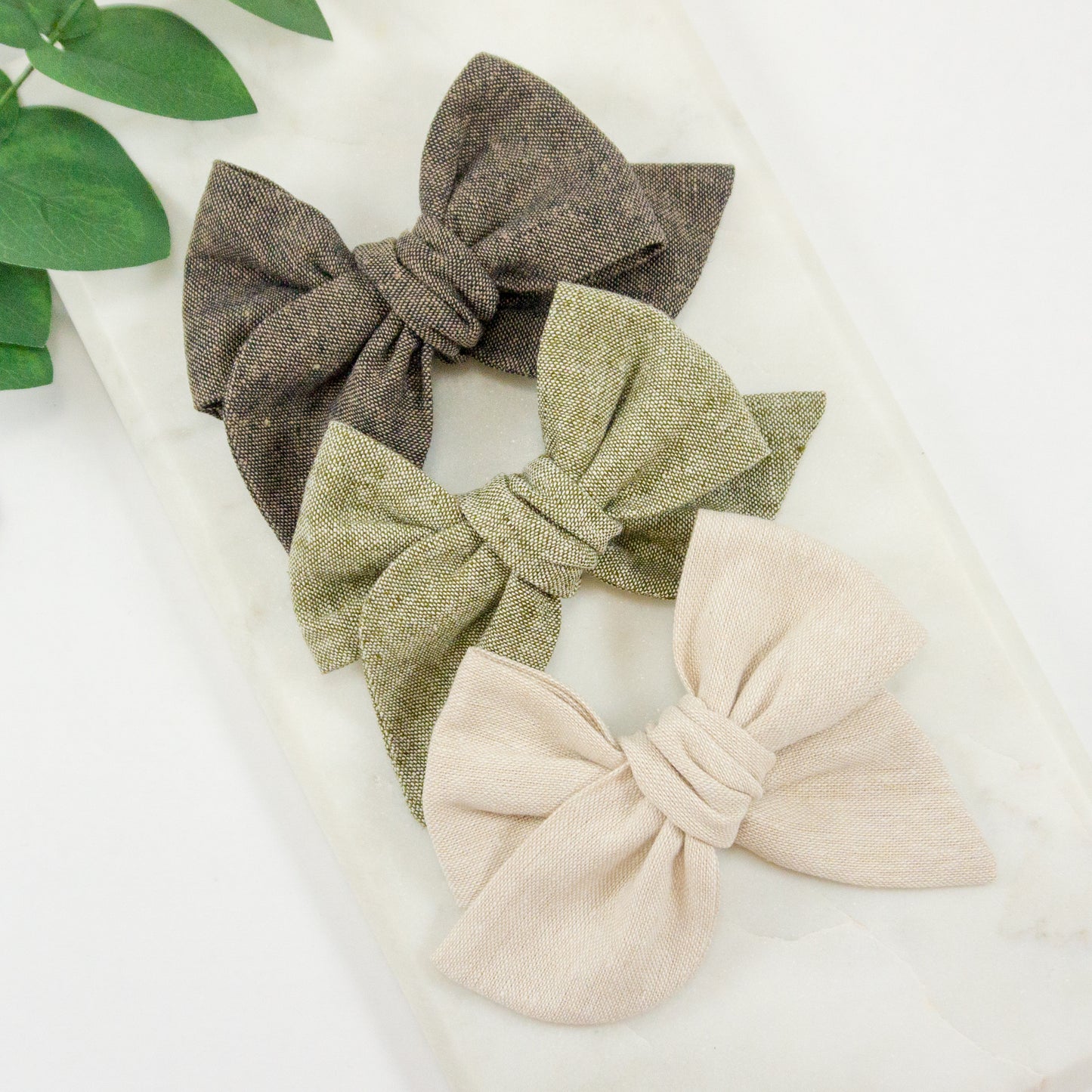 Handtied Fabric Bow - Essex Linen - Olive