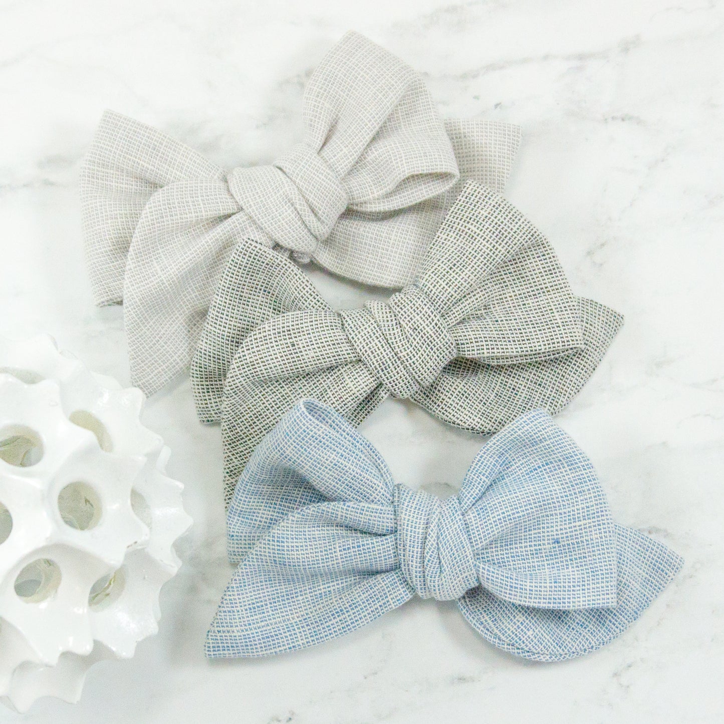 Handtied Fabric Bow - Homespun Linen - Chambray