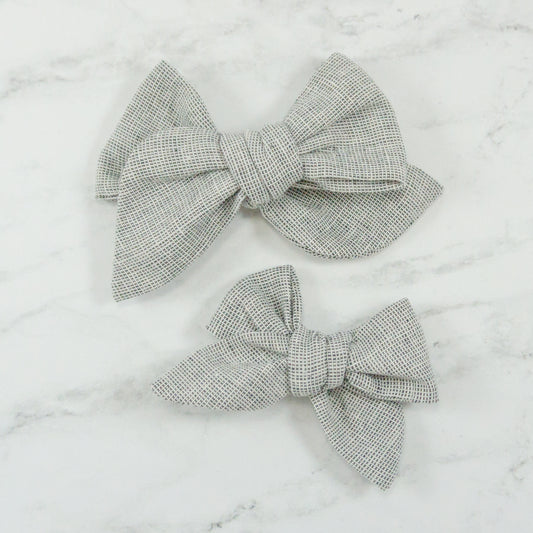 Handtied Fabric Bow - Homespun Linen - Charcoal