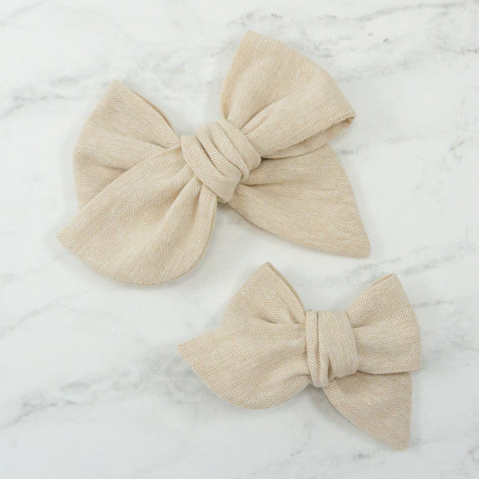 Handtied Fabric Bow - Essex Linen - Oyster