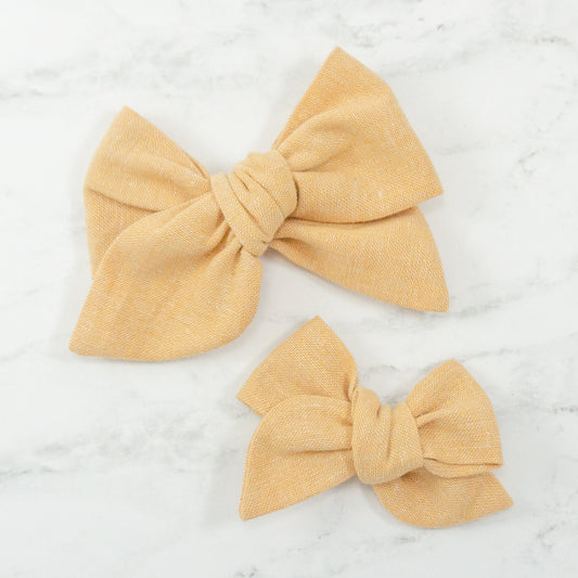 Handtied Fabric Bow - Essex Linen - Ochre