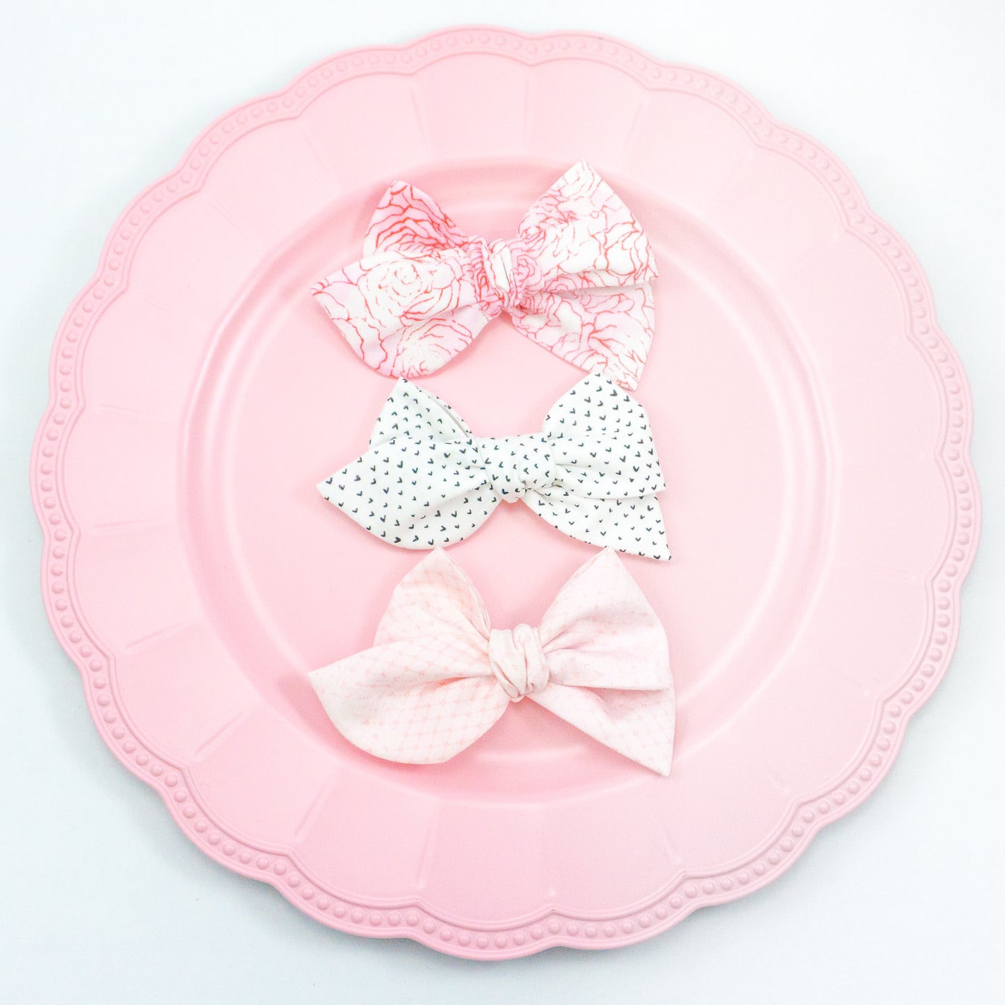 Handtied Fabric Bow - Pink French Lace