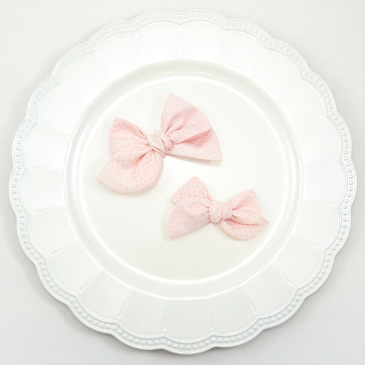 Handtied Fabric Bow - Pink French Lace