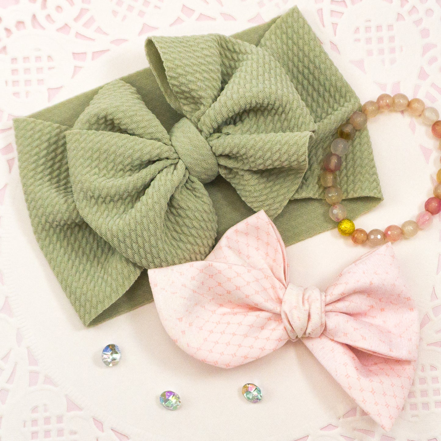 Handtied Fabric Bow - Light Pink