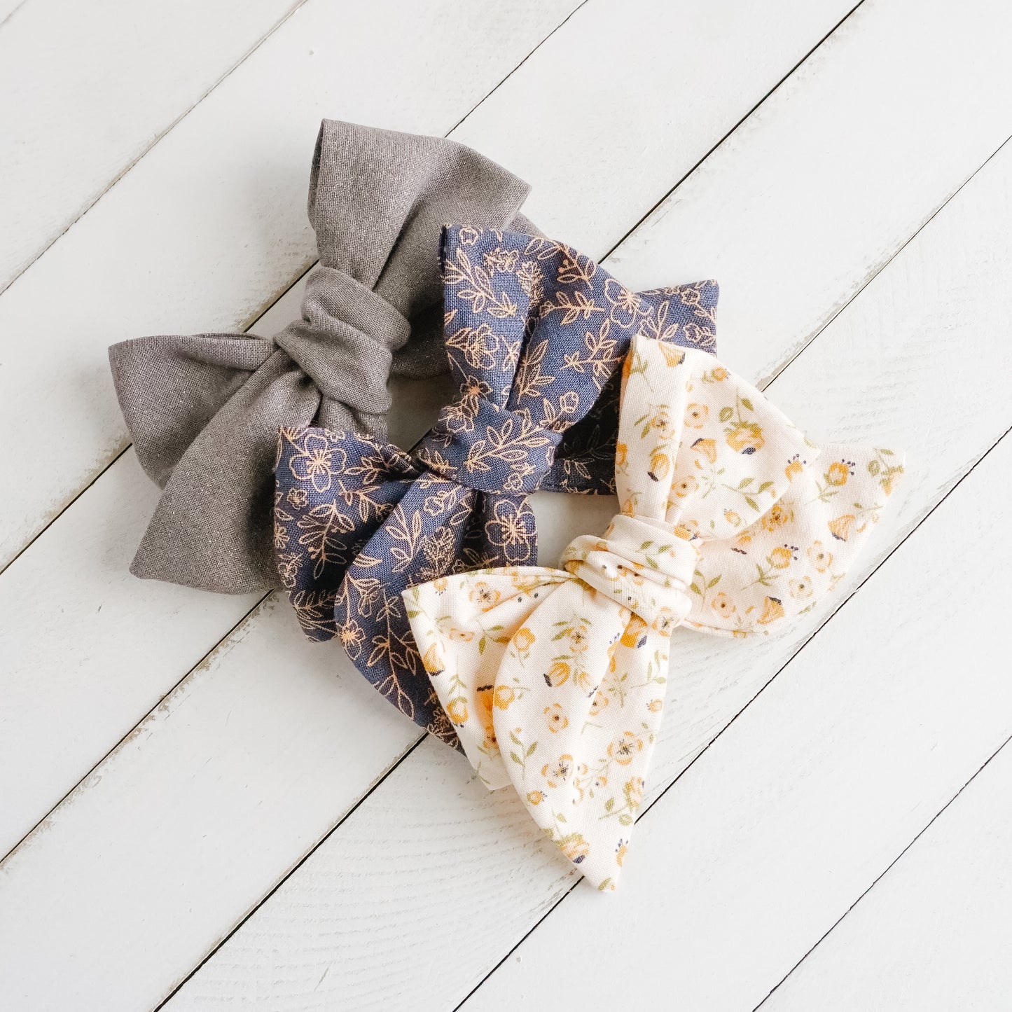 Handtied Fabric Bow - Navy Sweet Blooms