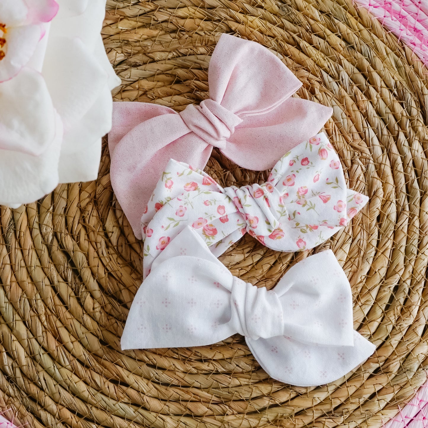 Handtied Fabric Bow - White Mini Mae