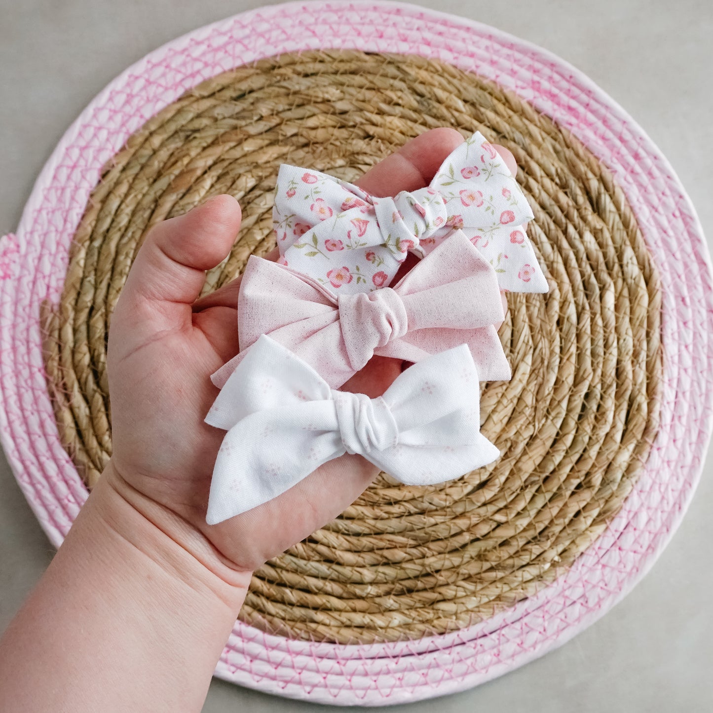 Handtied Fabric Bow - White Mini Mae
