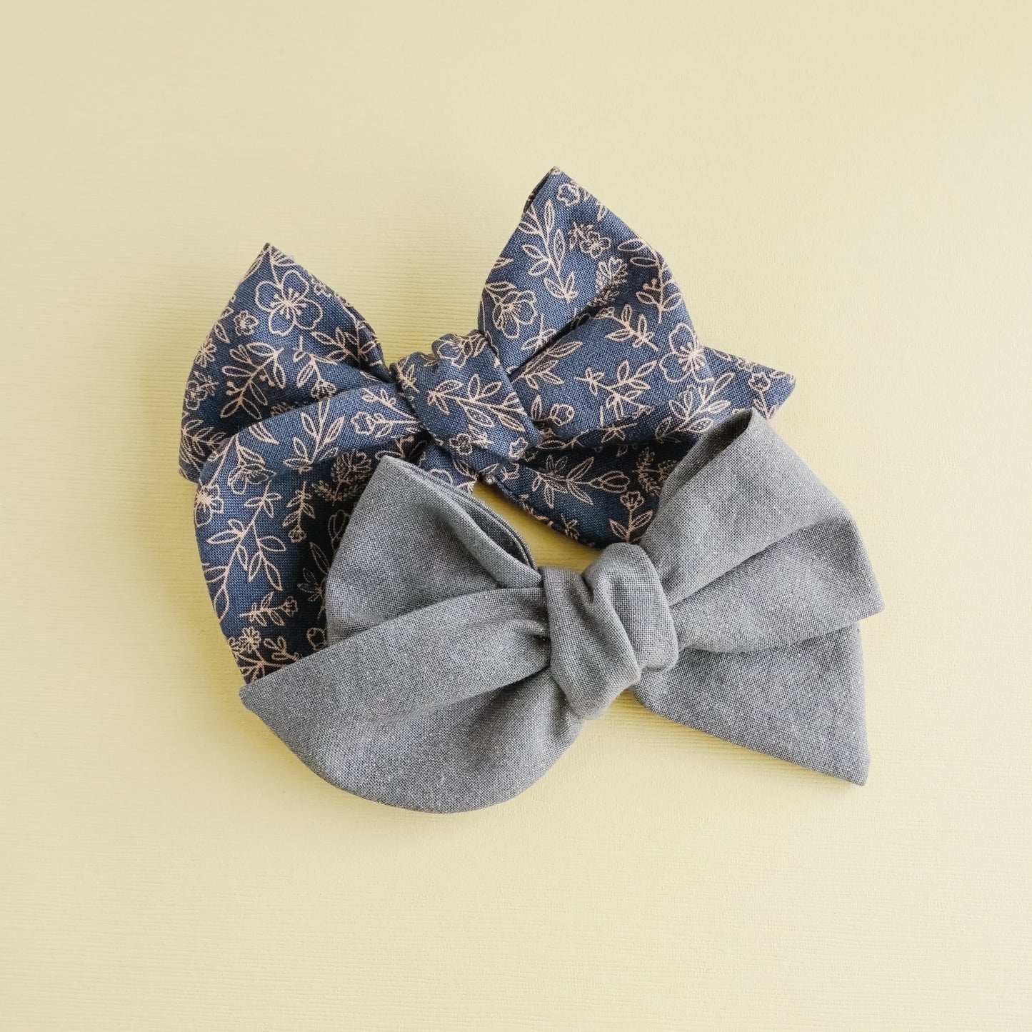 Handtied Fabric Bow - Navy Sweet Blooms