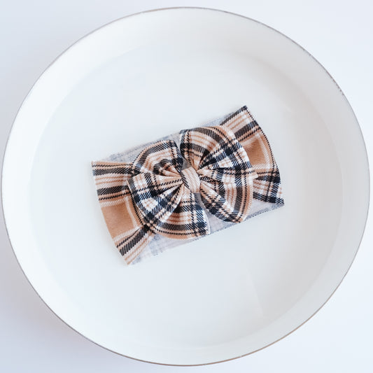 Messy Headwrap - Taupe Tartan