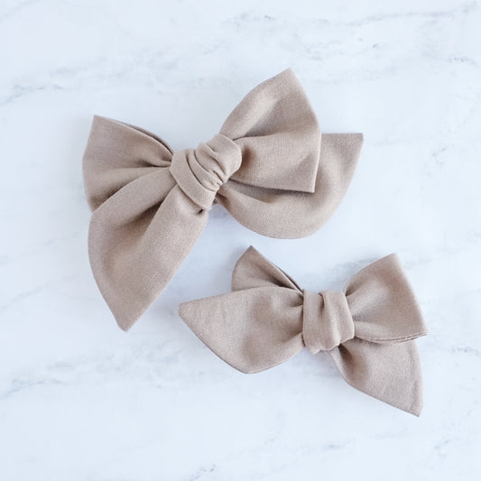 Handtied Fabric Bow - Warm Taupe