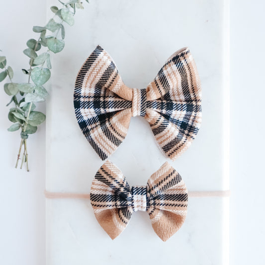 Liverpool Bow - Taupe Tartan