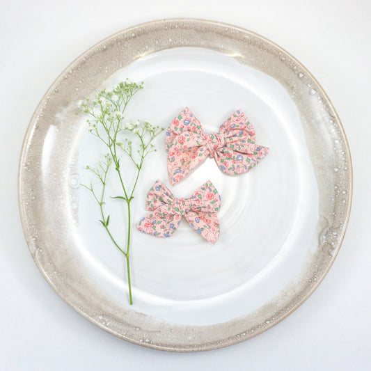 Handtied Fabric Bow - Pink Country Floral