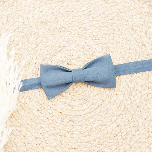 Adjustable Bowtie - Navy Blue Linen