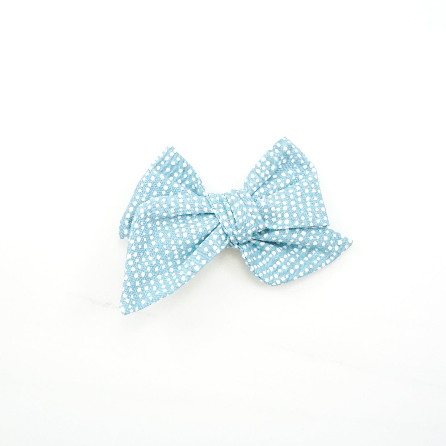Handtied Fabric Bow - Ready to Ship (clip attached, see description) - Tealish Blue Snowfall