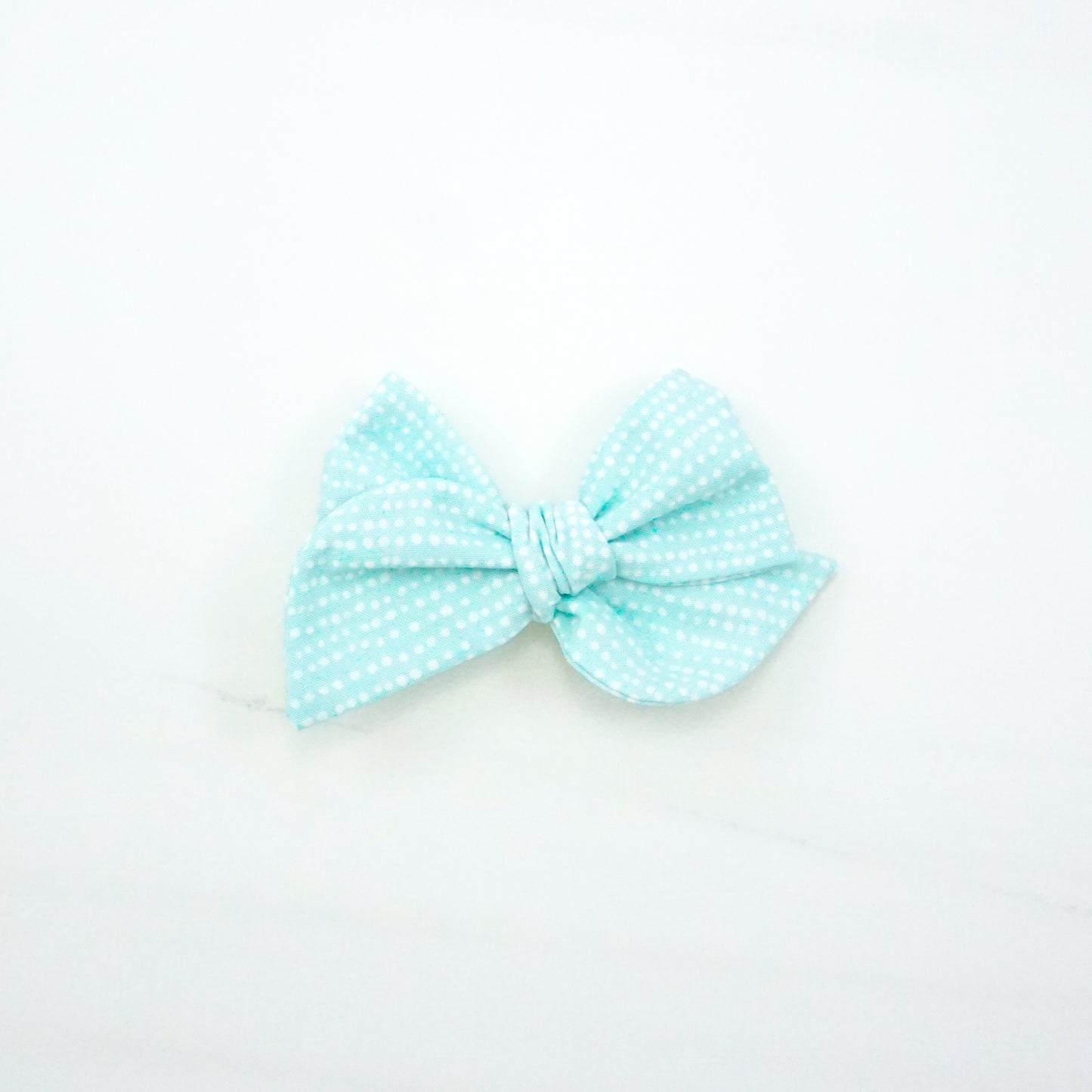 Handtied Fabric Bow - Ready to Ship (clip attached, see description) - Mint Green Snowfall