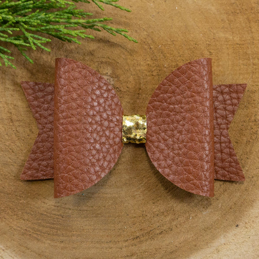 Belle Faux Leather Bow - Chestnut and Gold