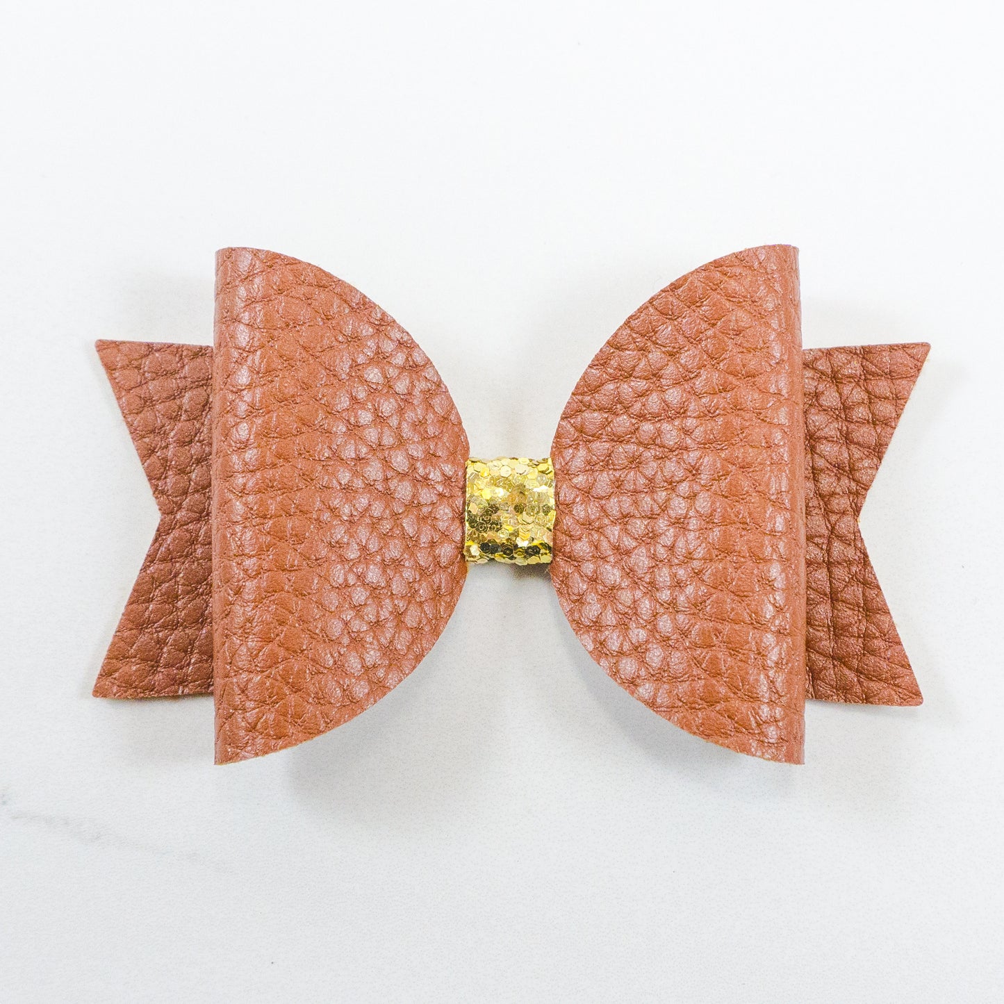Belle Faux Leather Bow - Chestnut and Gold