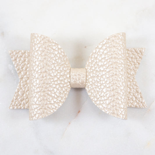 Belle Faux Leather Bow - Textured Metallic Ivory