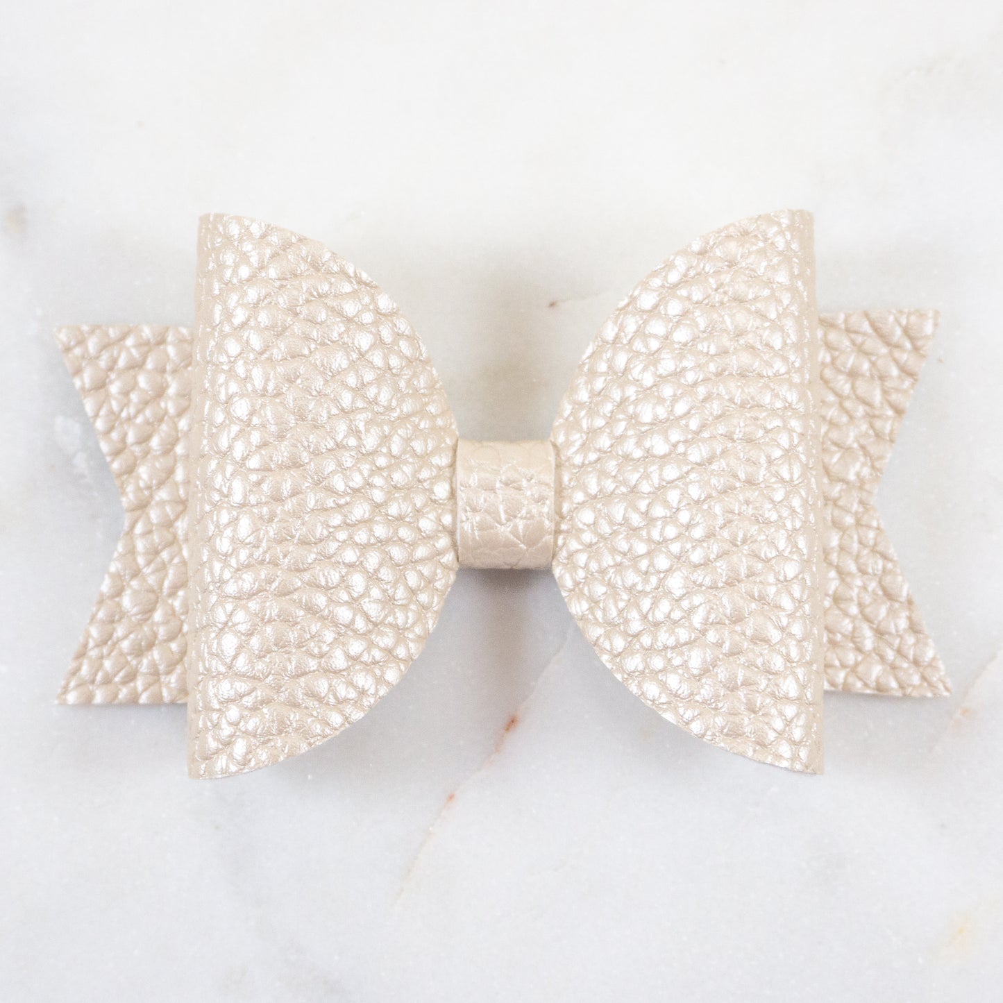 Belle Faux Leather Bow - Textured Metallic Ivory
