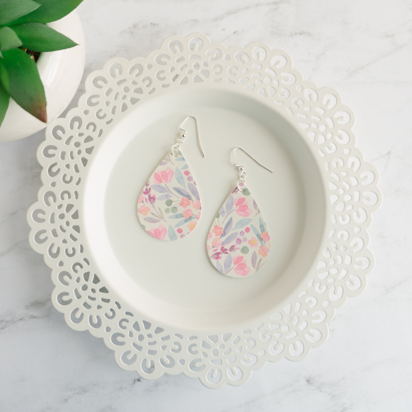 Watercolour Floral - Large (pictured) or Medium (not pictured) Teardrop Earrings