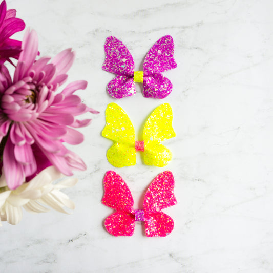 Glitter Neon Pink, Purple, and Yellow- Butterflies