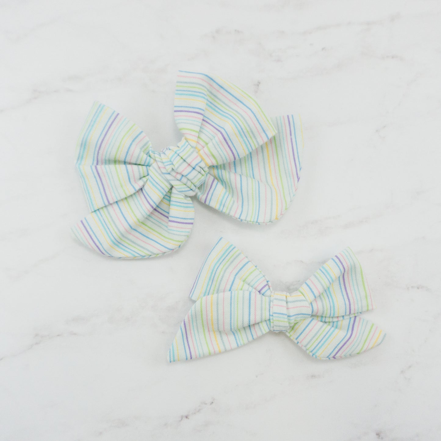Handtied Fabric Bow - Thin Pastel Stripe
