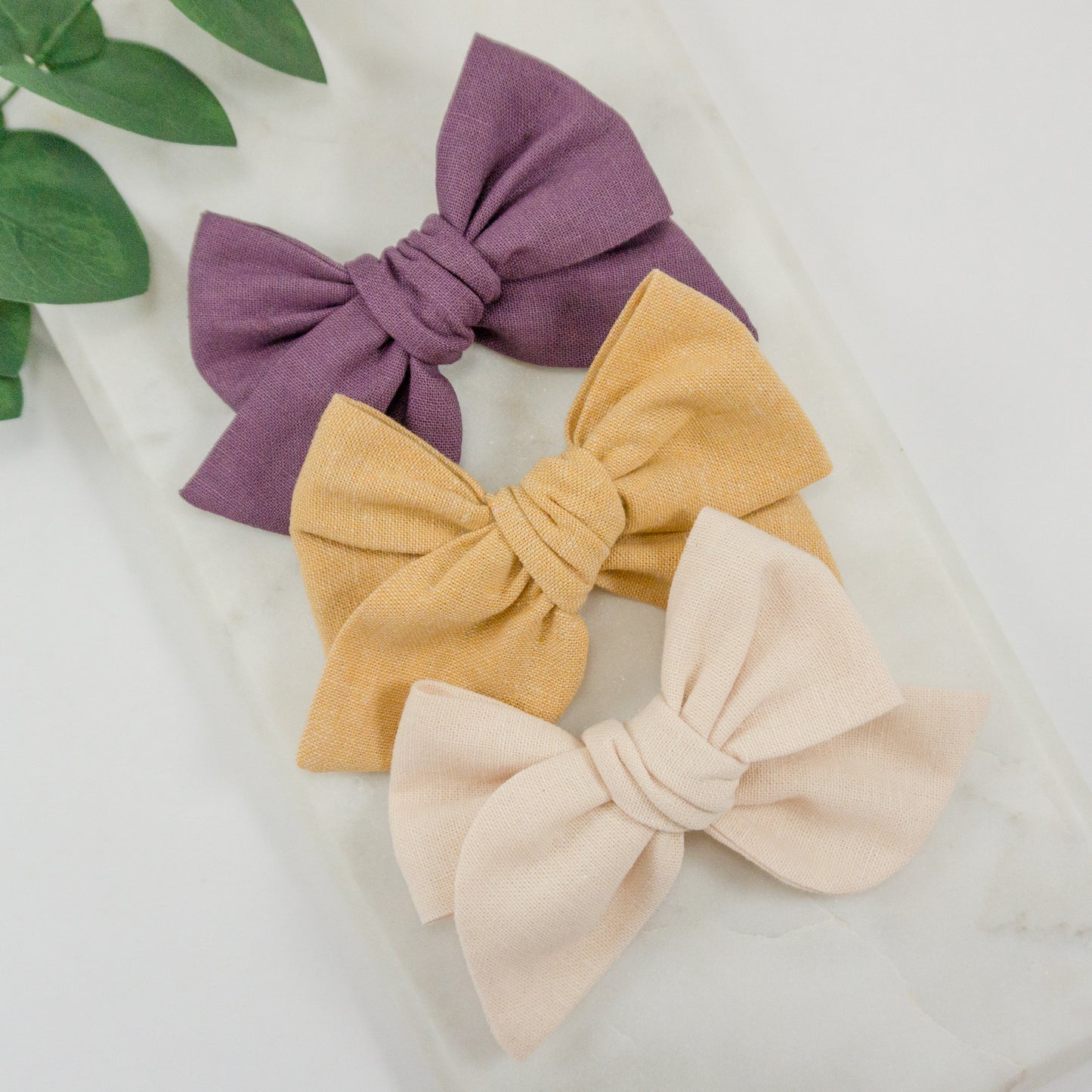 Handtied Fabric Bow - Essex Linen - Plum