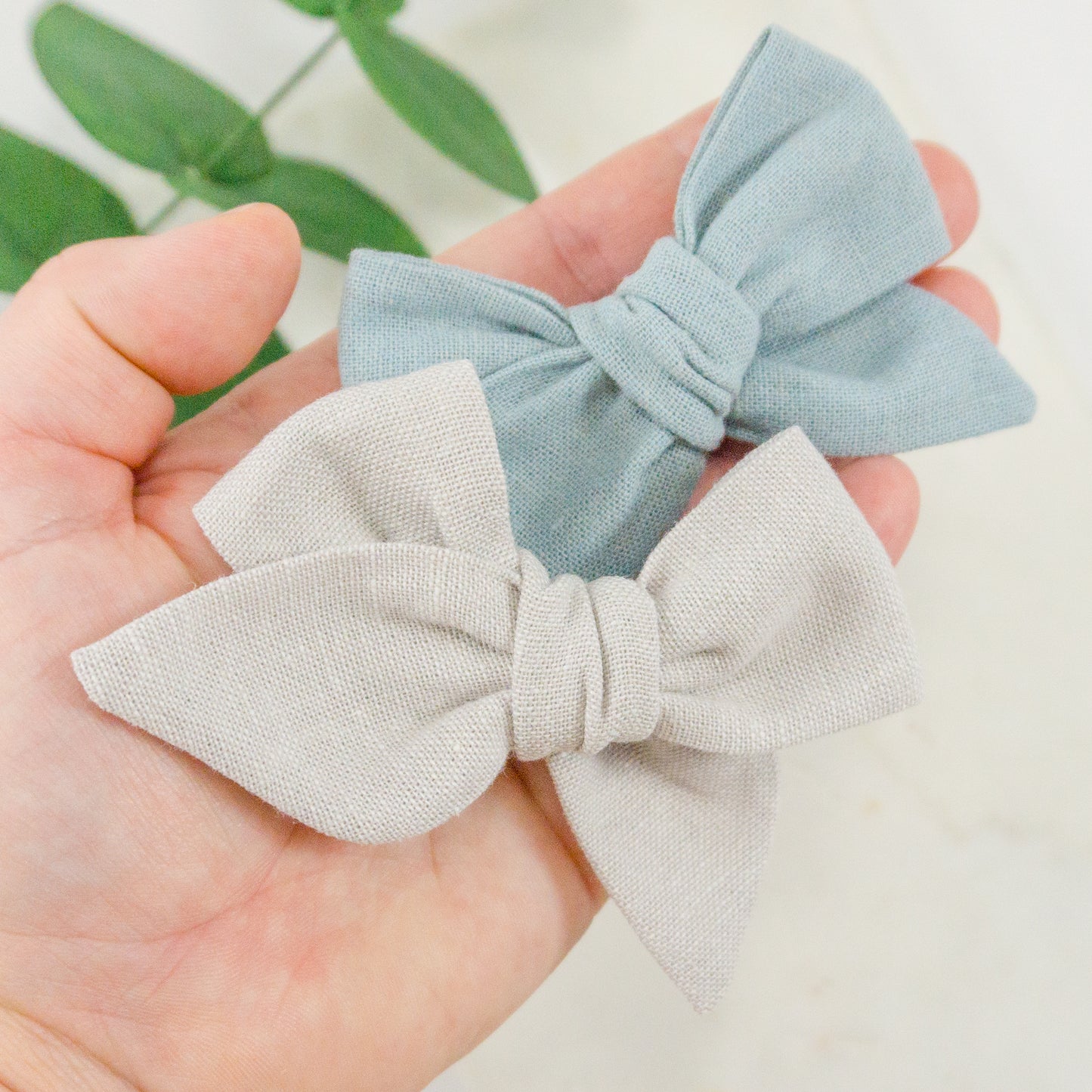 Handtied Fabric Bow - Essex Linen - Dusty Blue