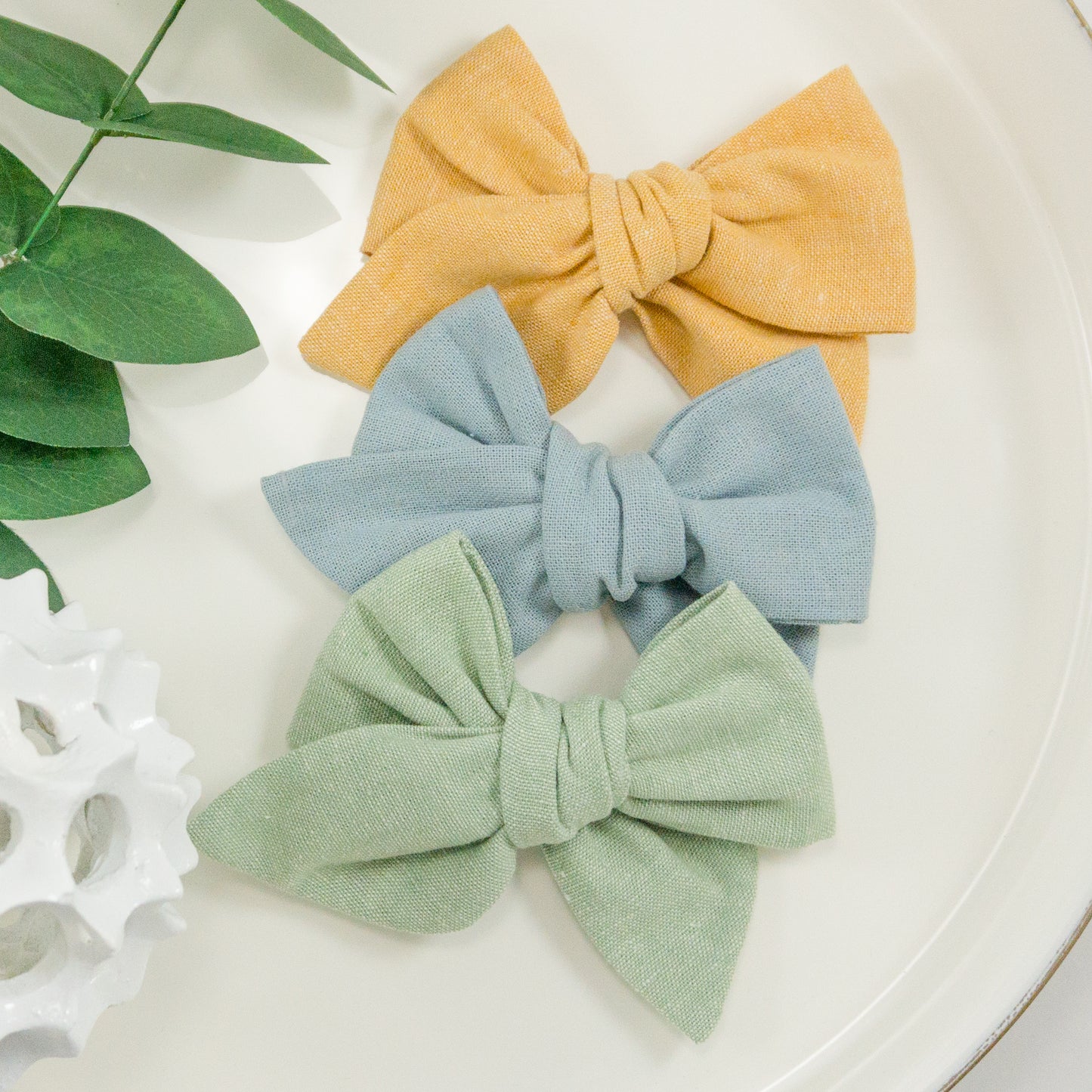 Handtied Fabric Bow - Essex Linen - Dusty Blue