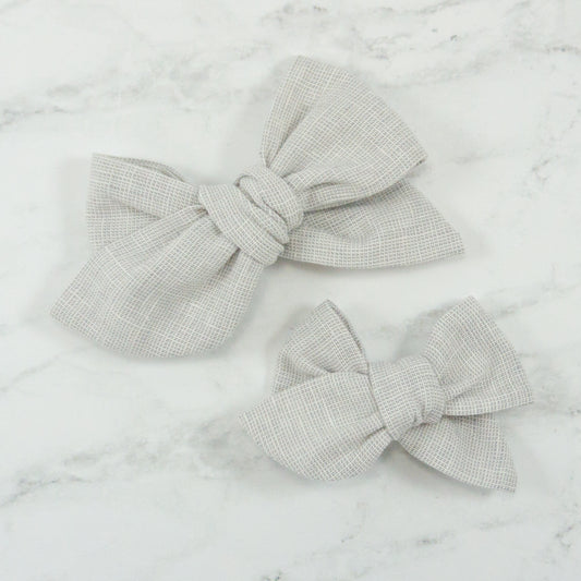 Handtied Fabric Bow - Homespun Linen - Silver