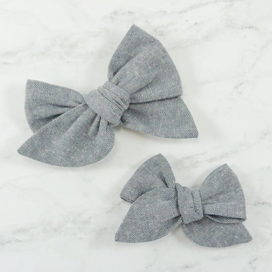 Handtied Fabric Bow - Essex Linen - Graphite