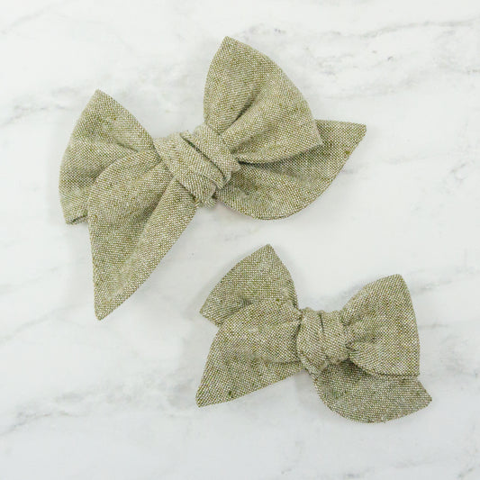 Handtied Fabric Bow - Essex Linen - Olive
