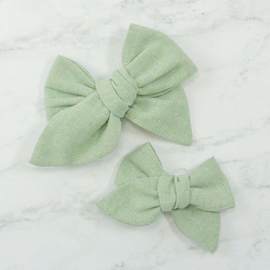 Handtied Fabric Bow - Essex Linen - Seafoam