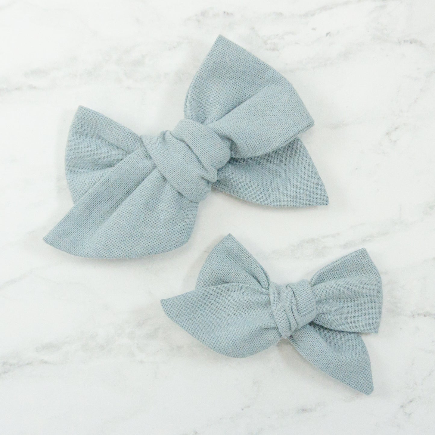 Handtied Fabric Bow - Essex Linen - Dusty Blue