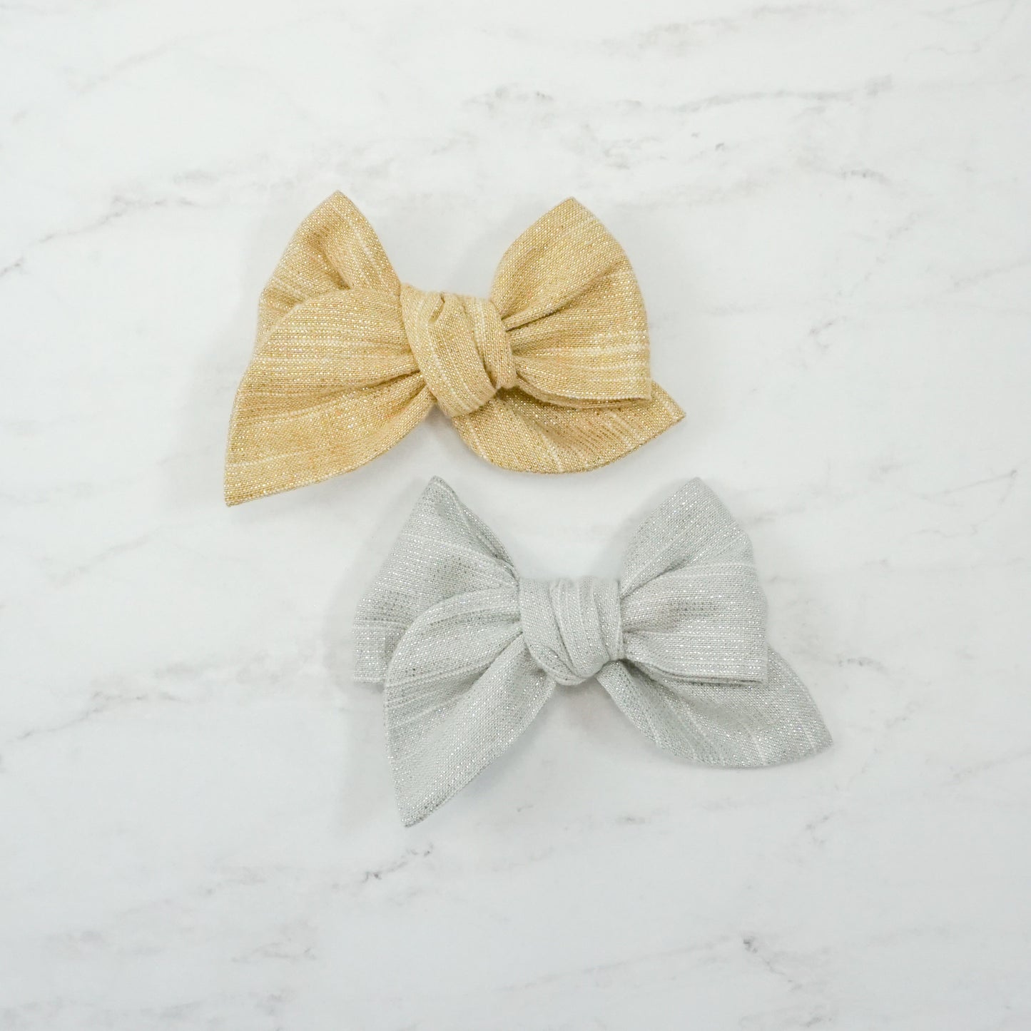 Handtied Fabric Bow - Sparkly Silver
