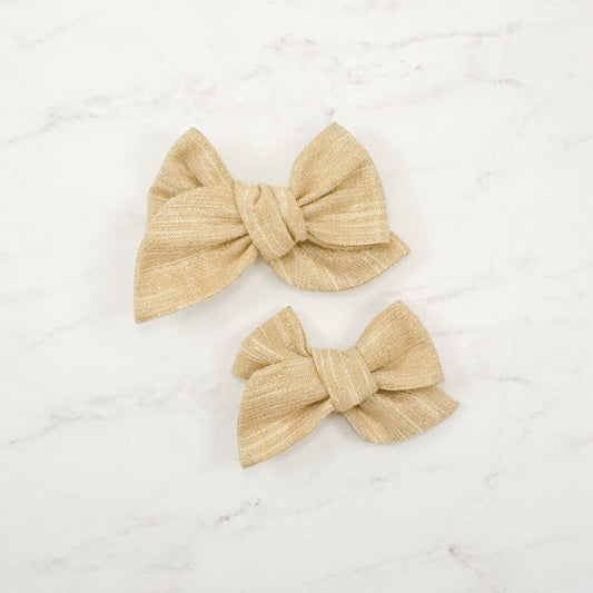 Handtied Fabric Bow - Sparkly Gold