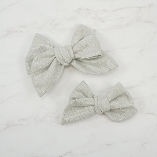 Handtied Fabric Bow - Sparkly Silver