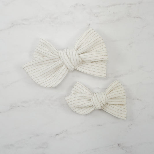 Handtied Fabric Bow - White Topstitch Embroidered