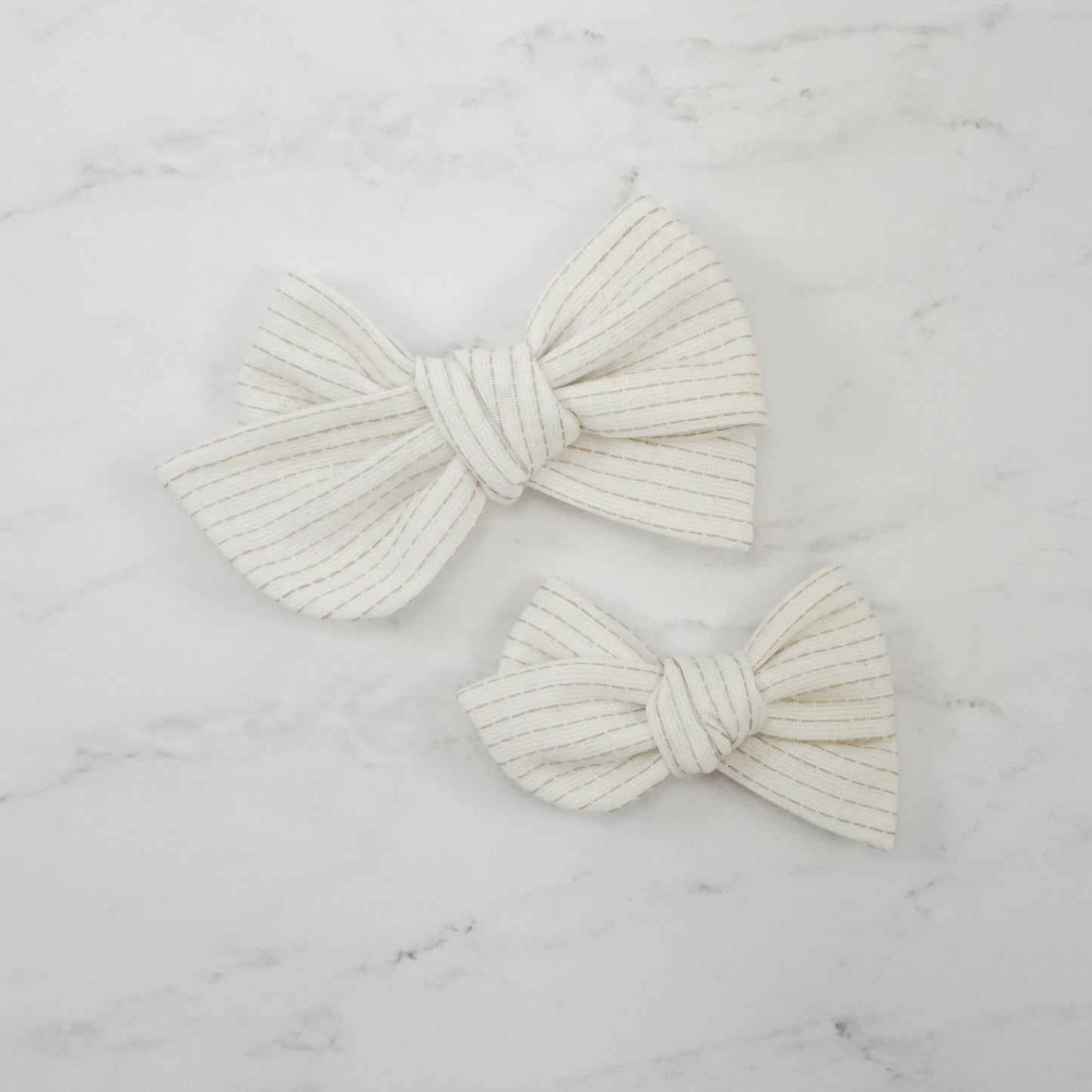 Handtied Fabric Bow - White Topstitch Embroidered