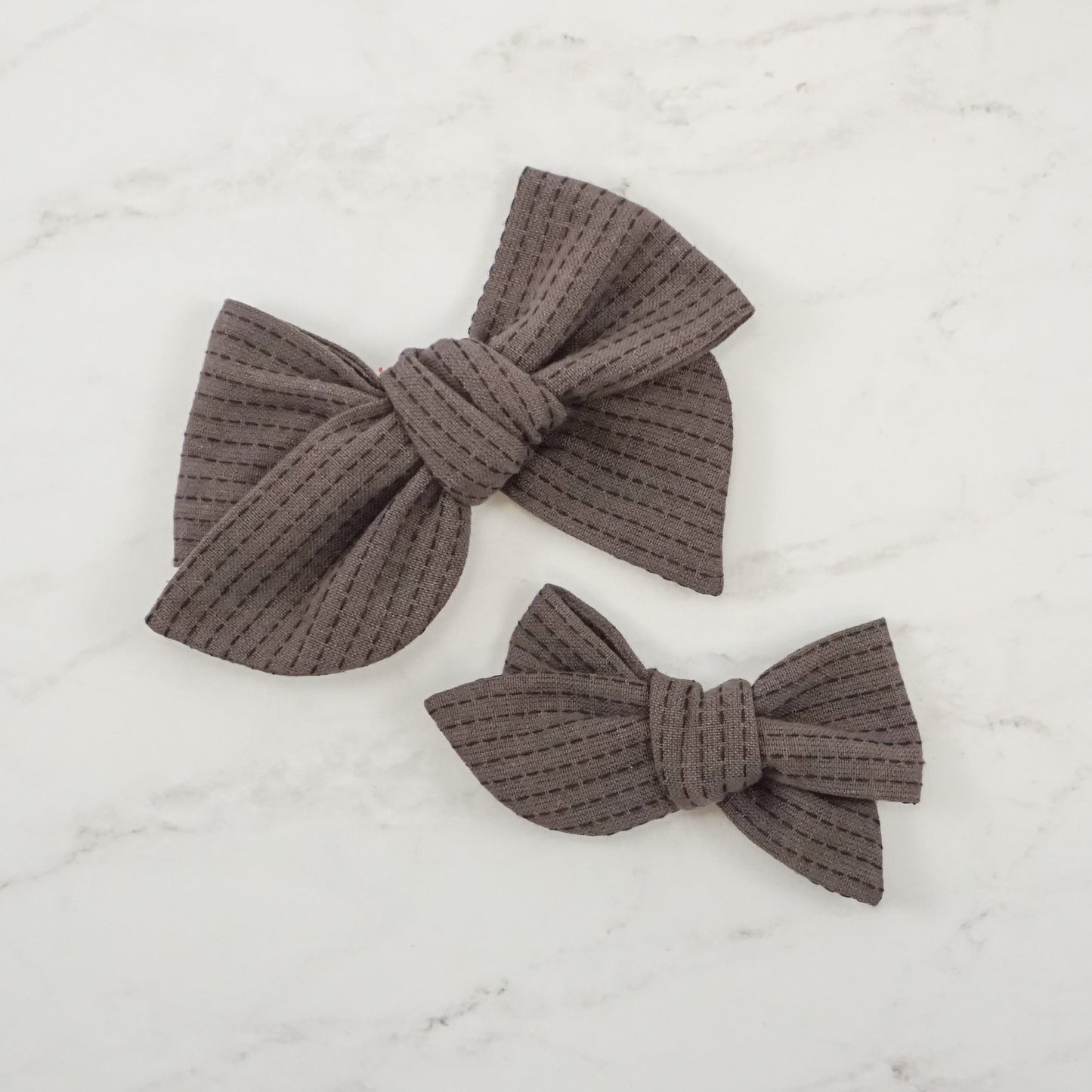Handtied Fabric Bow - Berry Mocha Topstitch Embroidered