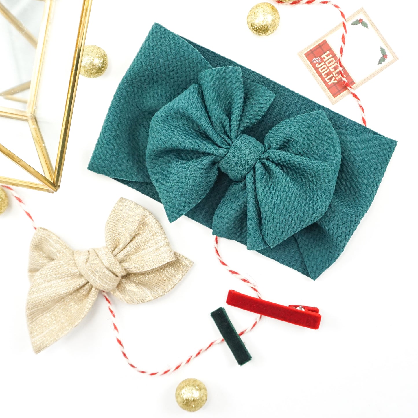 Handtied Fabric Bow - Sparkly Gold