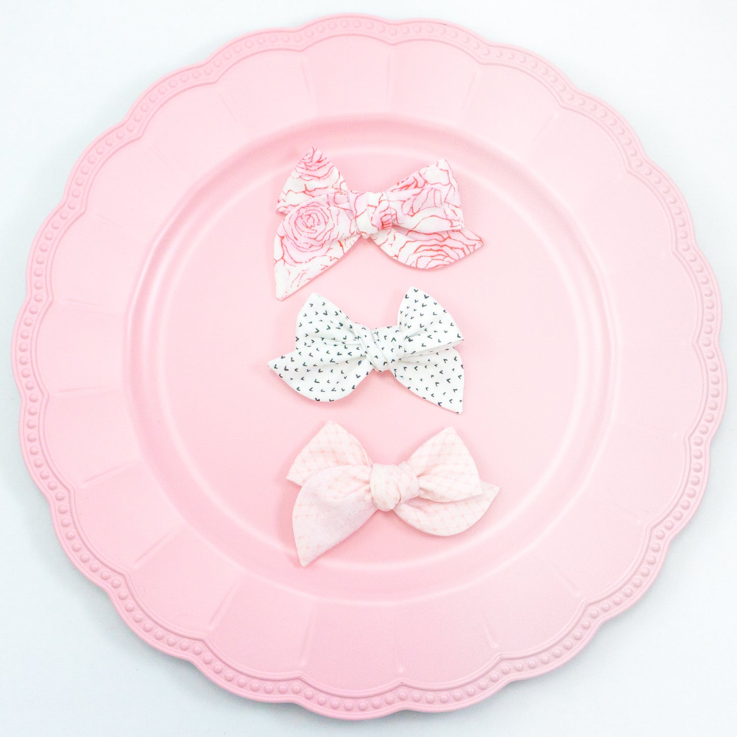 Handtied Fabric Bow - Pink French Lace